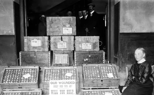 A weeks supply of eggs in Truro, Cornwall. August 1915?