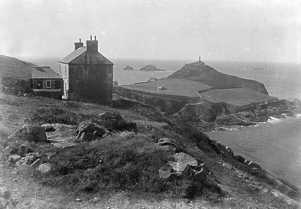 Wheal Call Count House looking west from Porth Ledden, Cape Cornwall, St Just in Penwith, Cornwall. Early 1900s