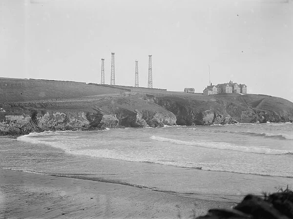 The four wooden Marconi wireless towers at Poldhu, Mullion, Cornwall. Probably around 1905