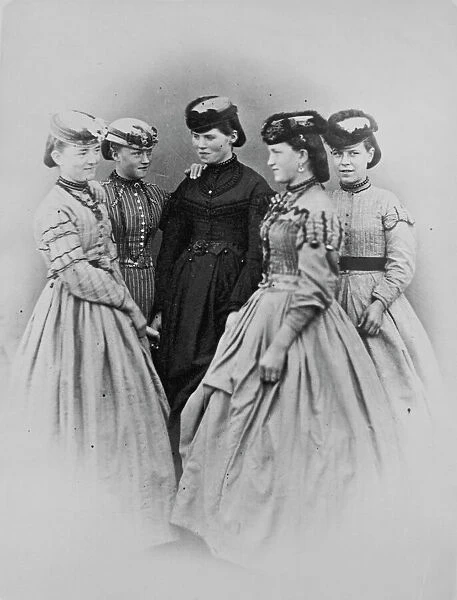 Five young ladies, Polperro, Cornwall. 1860-1870s