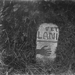 Ancient stone road sign, Lanivet, Cornwall. Early 1900s