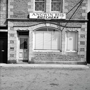 Angwin Brothers butchers shop, Market Square, St Just in Penwith, Cornwall. 1967