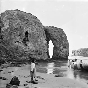 Arch Rock and Chapel Rock (including Lion Rock), Perranporth, Perranzabuloe, Cornwall. Early 1900s