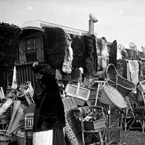 Basket stalls, Summercourt Fair, St Enoder, Cornwall. 1912