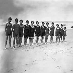 Bathers on the beach at Perranporth, Perranzabuloe, Cornwall. 1920s