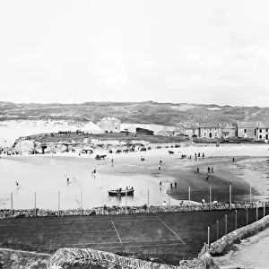 The beach, Perranporth, Perranzabuloe, Cornwall. Around 1910