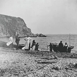 The beach at Porthallow, St Keverne, Cornwall. Early 1900s