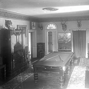 Billiard room at Tregavethan, Kea, Cornwall. Early 1900s