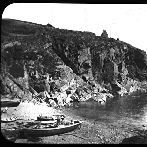 Boats on the beach at Cadgwith, Cornwall. Late 1800s