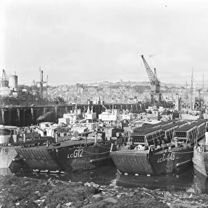 British landing craft, Falmouth docks, Cornwall. 1943