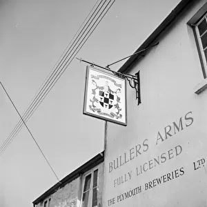 The Bullers Arms inn sign, The Square, Landrake, Cornwall. 1962