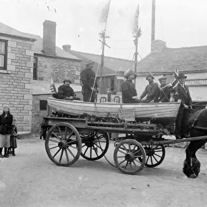 Carnival float in Bank Square, St Just in Penwith, Cornwall. Around 1920
