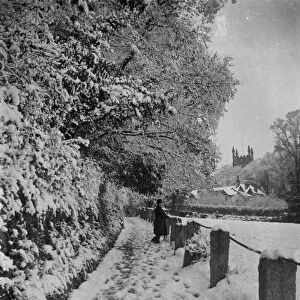 Chainwalk under snow, Kenwyn, Cornwall. Early 1900s