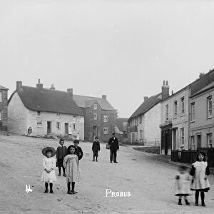 Children in The Square, Probus, Cornwall. Early 1900s