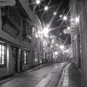 Christmas Lights, Fore Street, Fowey, Cornwall. December 1992