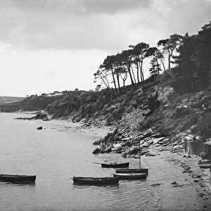 Cliff and small boats, Durgan, Mawnan, Cornwall. 1912