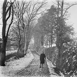Coosebean Lane in the snow, Kenwyn, Cornwall. Early 1900s