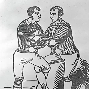 Cornish wrestlers, wood block print. 1820-1830