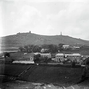 Distant view of Carn Brea, Illogan, Cornwall. 1920s