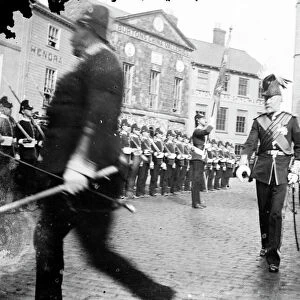 Duke of Cornwalls Light Infantry on parade in High Cross, Truro, Cornwall. Early 1900s
