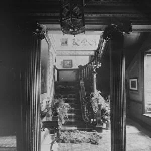 Entrance hall and staircase of Princes House, Princes Street, Truro, Cornwall. Around 1900