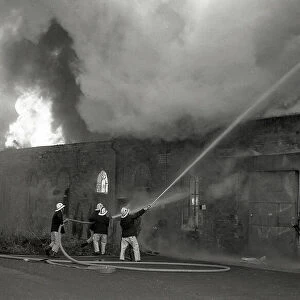 Fire at Great Western Commercial Village, Lostwithiel, Cornwall. February 1987