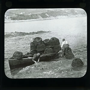 Fishermen with crab pots, Gerrans, Cornwall. Around 1900