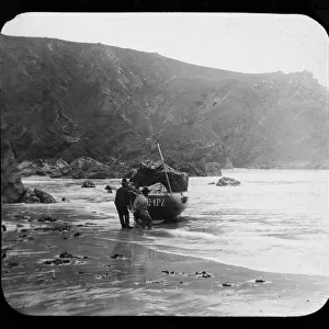 Fishing boat at Mullion Cove, Mullion, Cornwall. Around 1890s