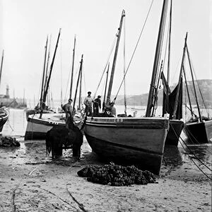Fishing boats in harbour, St Ives, Cornwall. 1904