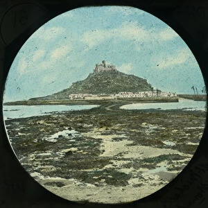 General view along the causeway to St Michaels Mount, Mounts Bay, Cornwall. Around 1890