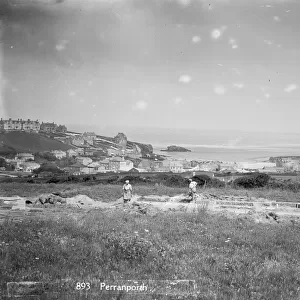 General view of town and beach looking seaward, Perranzabuloe, Perranporth, Cornwall. Early 1900s