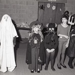 Halloween fancy dress competition, Lostwithiel, Cornwall. October 1984