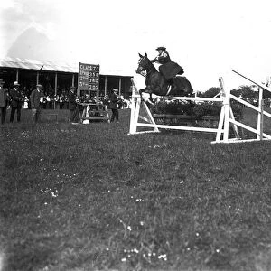 Horse jumping at the Royal Cornwall Show, Camborne, Cornwall. 1915