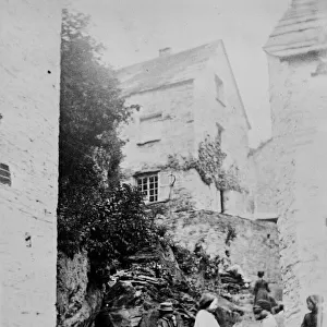 Houses on the hillside, Polperro, Cornwall. 1860-1870s