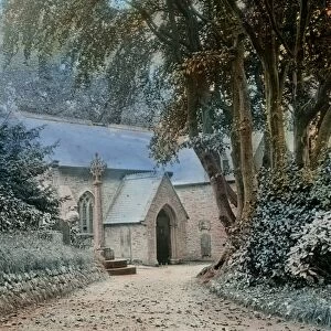 Kenwyn parish church showing south porch and part of transept. Cornwall. Around 1925