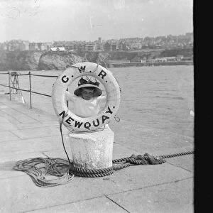 Lifebelt, Newquay Harbour, Cornwall. August 1913