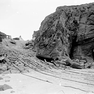 Looking up the slipway to the capstan, Porthgwarra, Cornwall. Early 1900s