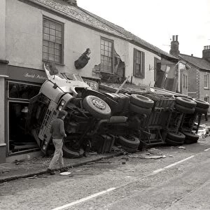 Lorry crash, Lostwithiel, Cornwall. May 1985