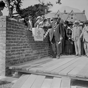 The Mayor of Truro, N. B. Bullen, laying the foundation stone for the new houses at Hendra, Truro, Cornwall. 1921