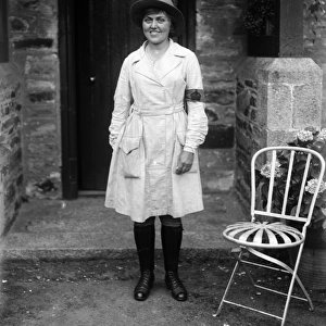 Member of the First World War Womens Land Army. Tregavethan Farm, Truro, Cornwall. 1917