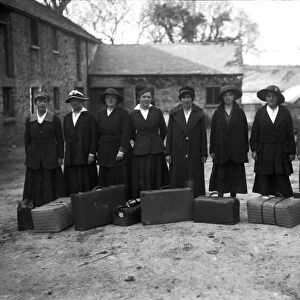 Members of the First World War Womens Land Army. Tregavethan Farm, Truro, Cornwall. April-May 1917