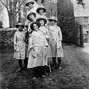 Members of the First World War Womens Land Army. Tregavethan Farm, Truro, Cornwall. April-May 1917