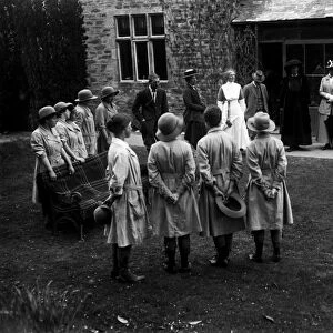 Members of the First World War Womens Land Army and local dignitaries, Tregavethan Farm, Truro, Cornwall. Friday 11th May 1917