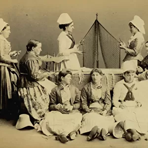 Mending Nets, West Cornwall Fisheries Exhibition, Penzance, Cornwall. 29th August to 9th September 1884