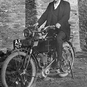Motorcycle with rider, Cornwall. Around 1910s
