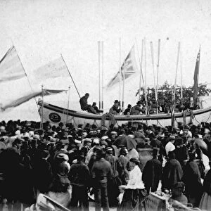 Naming ceremony of Mullions first lifeboat, the Daniel J. Draper, Penzance, Cornwall. 10th September 1867