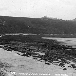Pendennis Castle, from Castle Beach, Falmouth, Cornwall. Around 1925