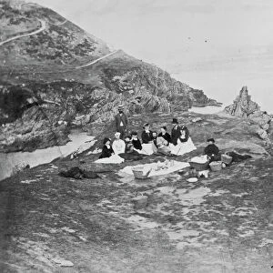 Picnic party on Cliffs, Polperro, Cornwall. 1860-1870s