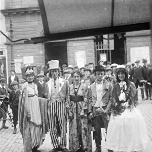 Pierrot Troupe outside Truro City Hall, Boscawen Street, Truro, Cornwall. 31st August 1917