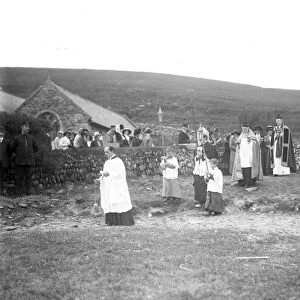 Procession across the beach at Church Cove, Gunwalloe, Cornwall. Early 1900s